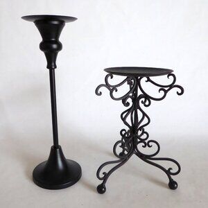 NEW 12” & 8.75” DECORATIVE BLACK METAL CANDLE HOLDER SET